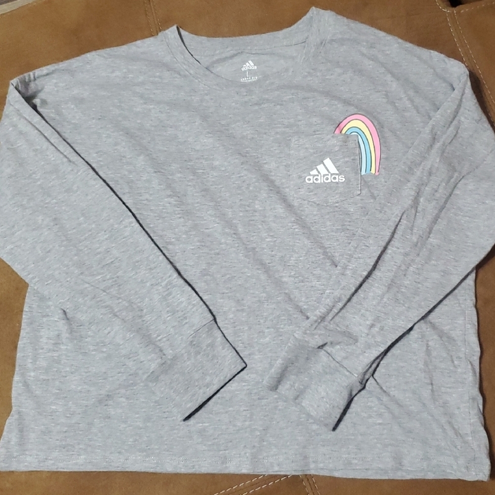 Adidas Gray Long Sleeve Shirt with Rainbow Logo